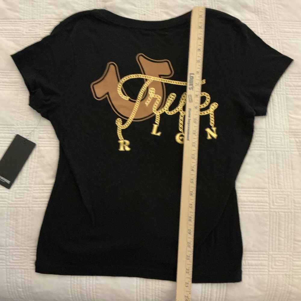 NWT True Religion Black Tee with Gold and Brown Logo